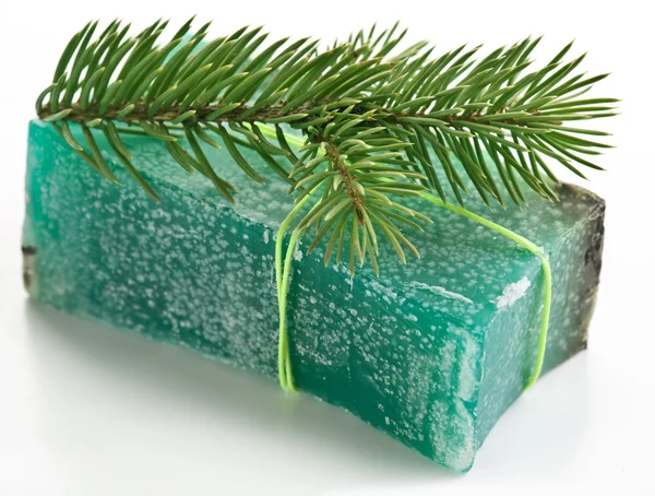 Pine soap with pine branch. — Stock Photo, Image