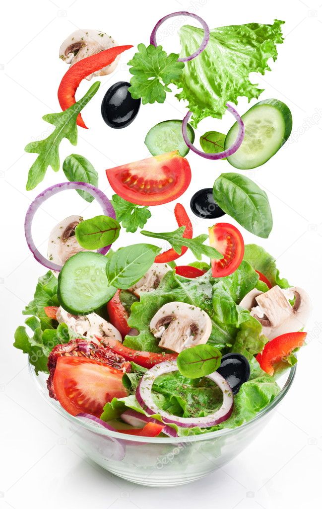 Flying vegetables - salad ingredients.