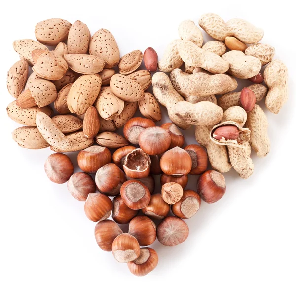 Nuts in the shape of heart — Stock Photo, Image