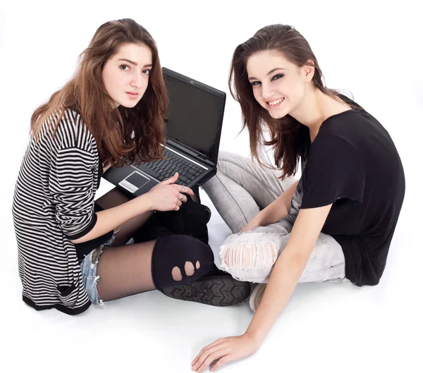 Two friends talking to each other. The image is isolated on a wh — Stock Photo, Image