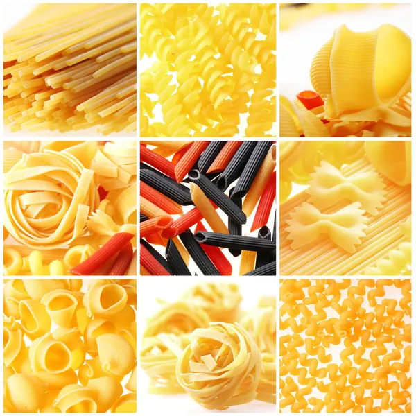 Φωτογραφία των διαφόρων ειδών των ιταλικών ζυμαρικών. τροφίμων κολάζ. Εικόνα Αρχείου