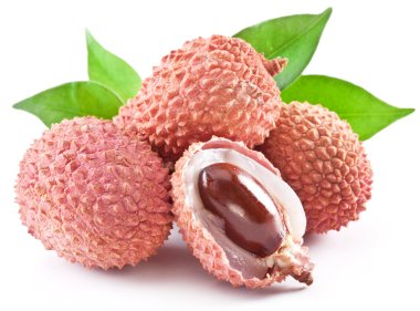 Lychee with leaves on a white background. clipart