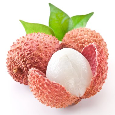 Lychee with leaves on a white background. clipart