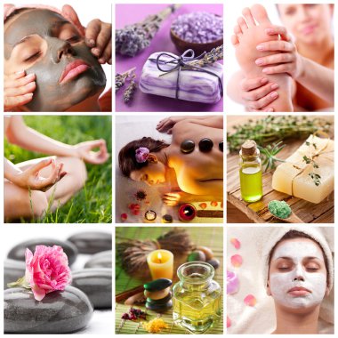 Collection of spa treatments and massages. clipart