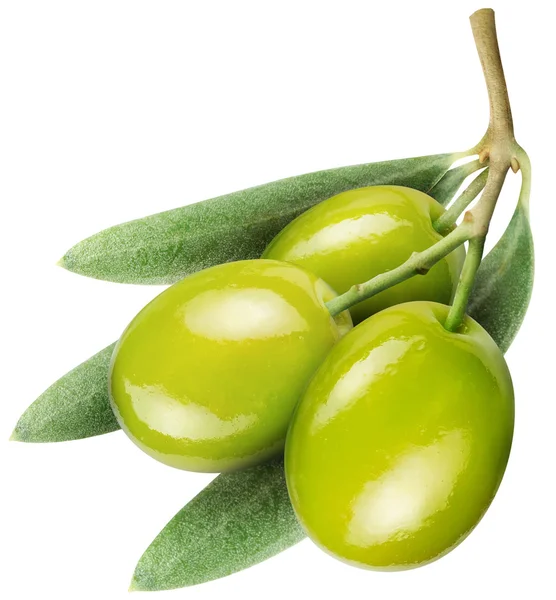 Oliven mit Blättern auf einem weißen — Stockfoto