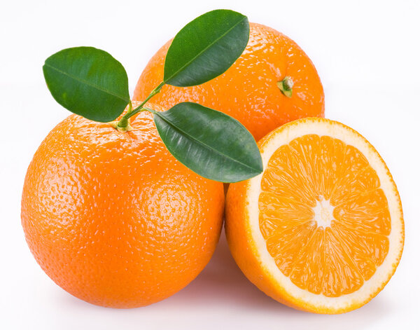 Orange fruits on a white background.