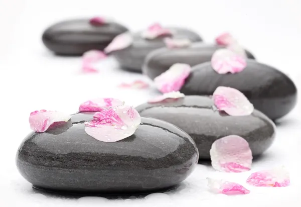 Piedras de spa con pétalos de rosa — Foto de Stock
