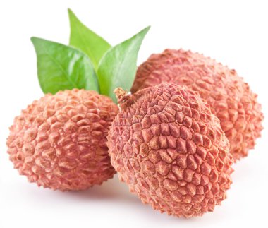 Lychee with leaves on a white background. clipart