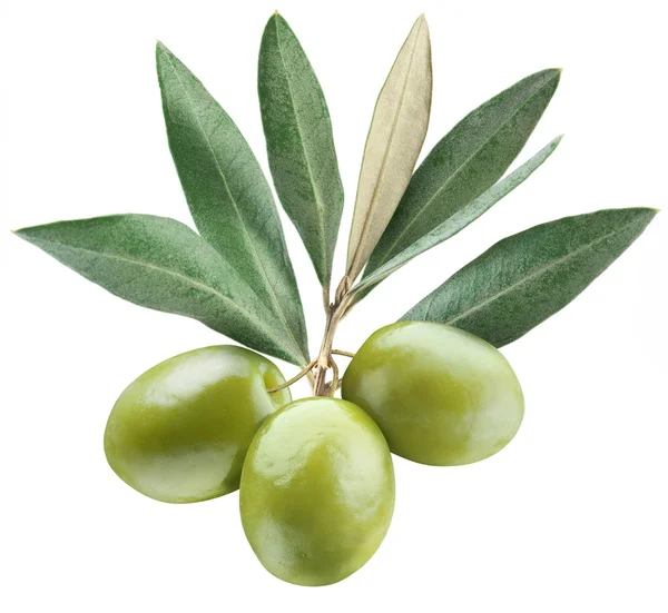 Oliven mit Blättern auf einem weißen — Stockfoto