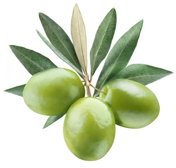 Olives avec feuilles sur un blanc — Photo