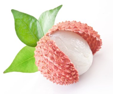 Lychee with leaves on a white background. clipart