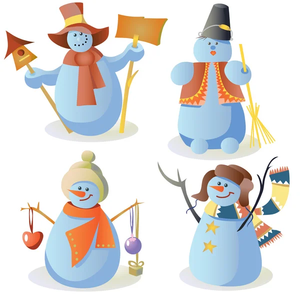 Quatro bonecos de neve — Vetor de Stock