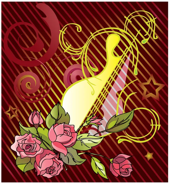 Guitare et roses — Image vectorielle