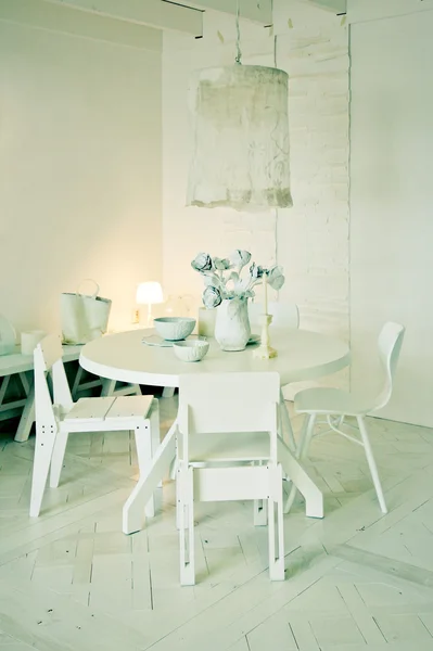 Stylish white dinner table — Stock Photo, Image