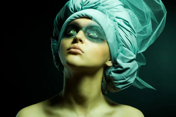 Creative portrait of beautiful girl in a turban — Stock Photo, Image