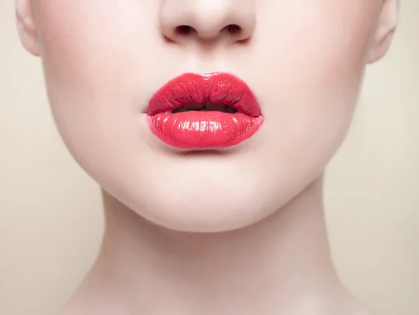 Red lips, close-up portrait — Stock Photo, Image