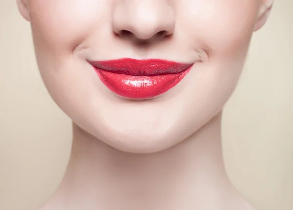 Kırmızı dudaklar, yakın çekim portre — Stok fotoğraf