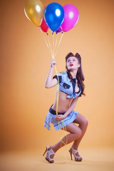 Beautiful pin up with balloons — Stock Photo, Image