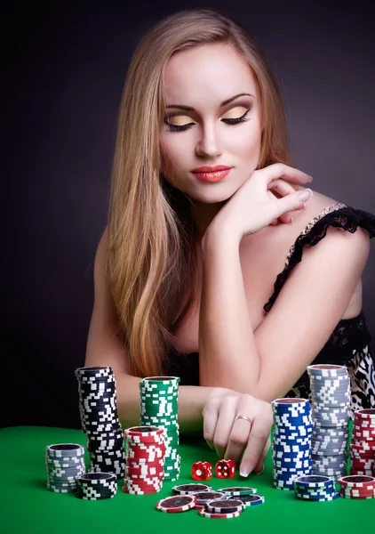 Sexy woman with game chips — Stock Photo, Image