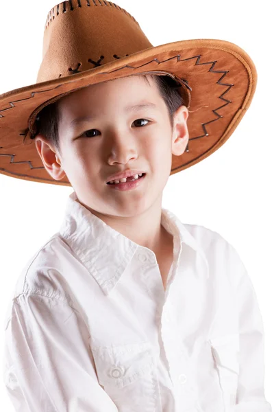 Азіатський хлопчик з ковбойському капелюсі — стокове фото