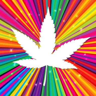 Cannabis leaf on abstract psychedelic background, vector, EPS10 clipart