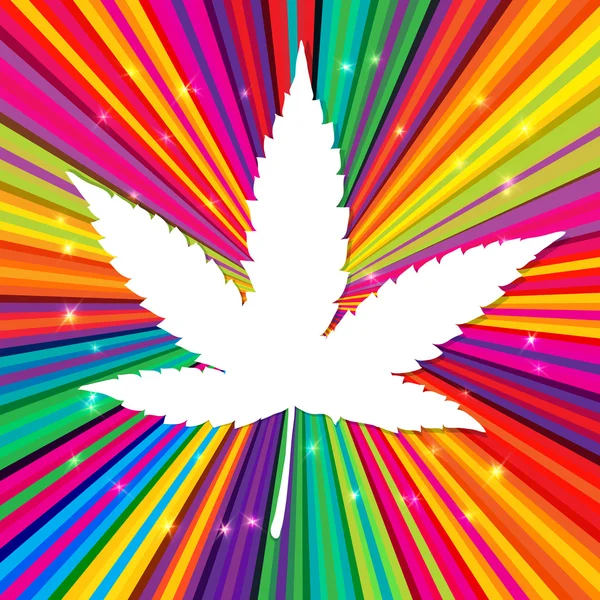 Cannabis leaf på abstrakt psykedelisk bakgrund, vektor, eps10 — Stock vektor