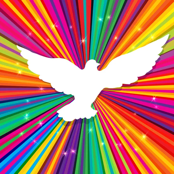Siluet psychedelic renkli arka plan üzerinde güvercin. Vect — Stok Vektör