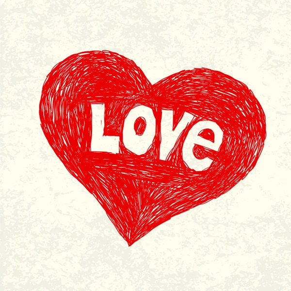 Símbolo del corazón con palabra de amor en papel viejo. Ilustración vectorial, E — Vector de stock