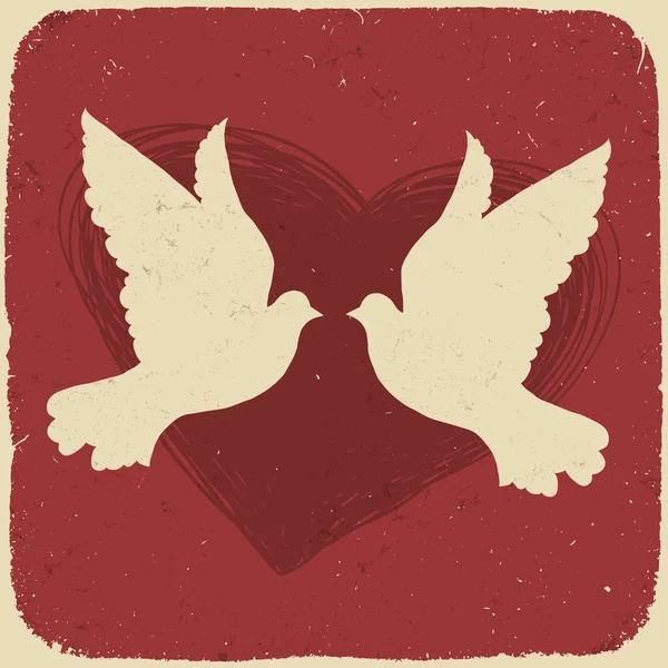 Deux colombes amoureuses. Illustration de style rétro, vecteur, EPS10 — Image vectorielle