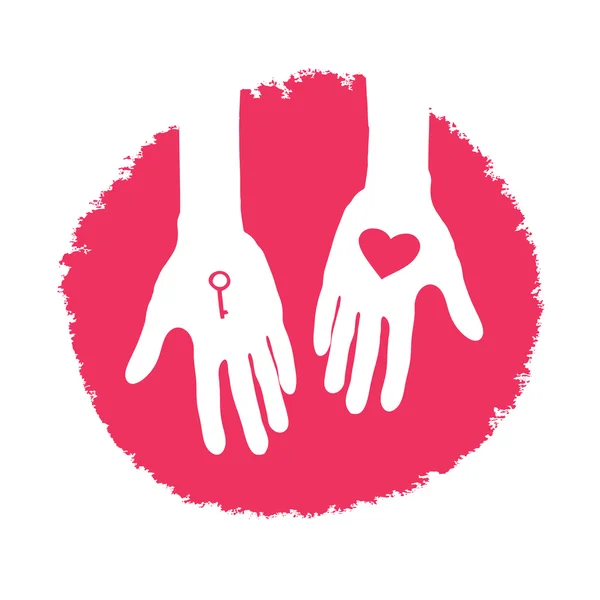 Chiave e cuore come dono. Giorno di San Valentino logo design, vettoriale illu — Vettoriale Stock
