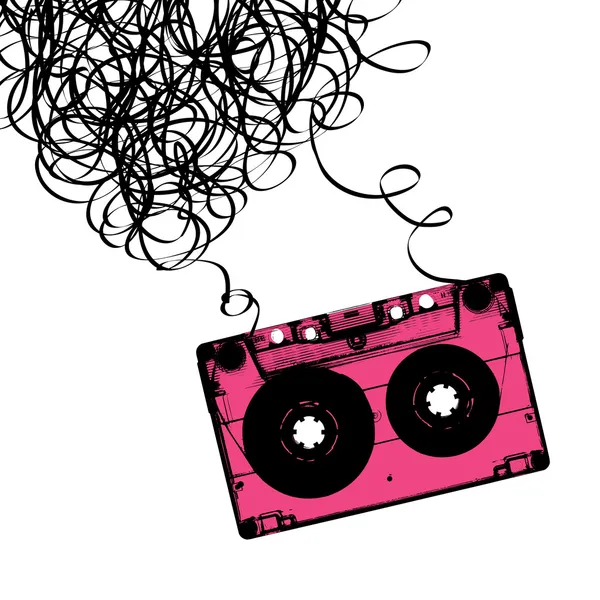 Audiocassette tape with tangled. Vector illustration. — Stock Vector