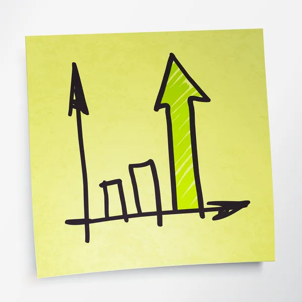 Succesvolle business grafiek op gele kleverige papier. vector afb — Stockvector