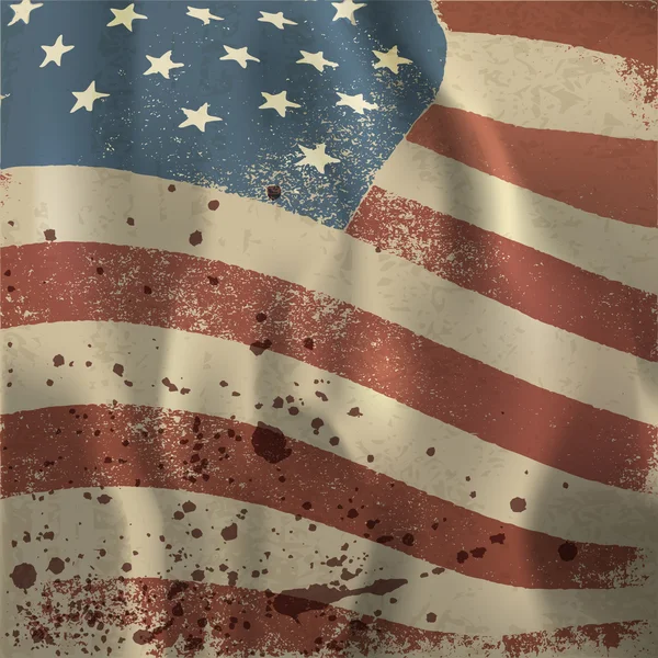 Vintage Amerikan bayrağı sallayarak dokulu arka plan. Kuru kan ile — Stok Vektör