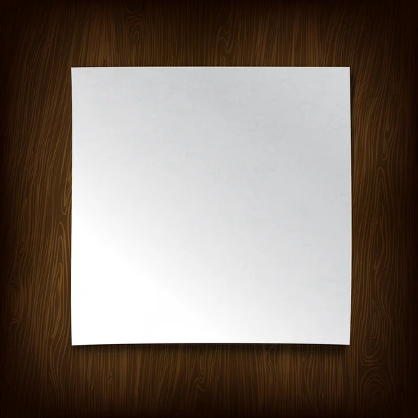 Weißes Papier auf einer Holzwand. Vektorillustration. — Stockvektor