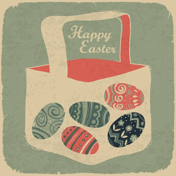 Panier de Pâques avec œufs. Style rétro fond de Pâques . — Image vectorielle