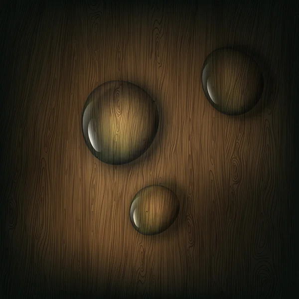 木製の背景、eps10 への水滴 — ストックベクタ