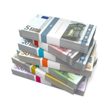 Seven Packets of different Euro Notes with Bank Wrapper clipart