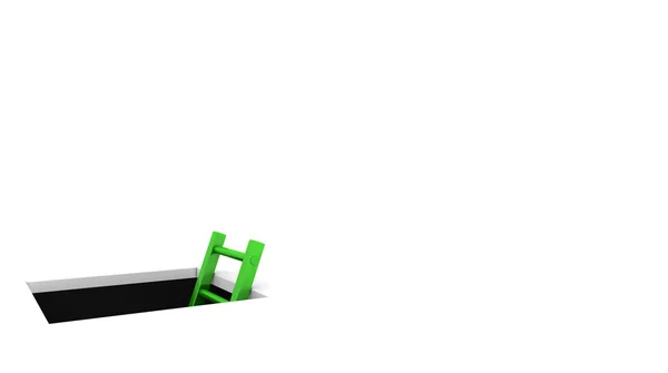 stock image Climb out of the Hole - Shiny Green Ladder - Whitespace on the R