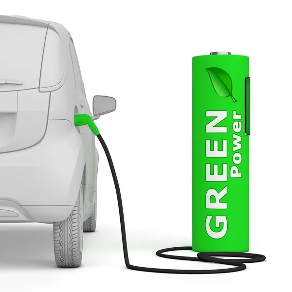 バッテリー ガソリン スタンド - グリーン電力燃料 e 車 ストック画像