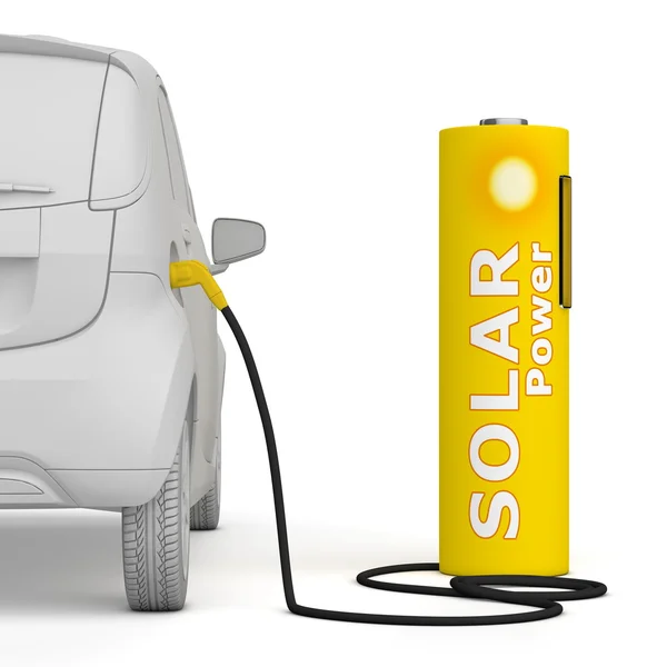 stock image Battery Petrol Station - Solar Power fuels an E-Car