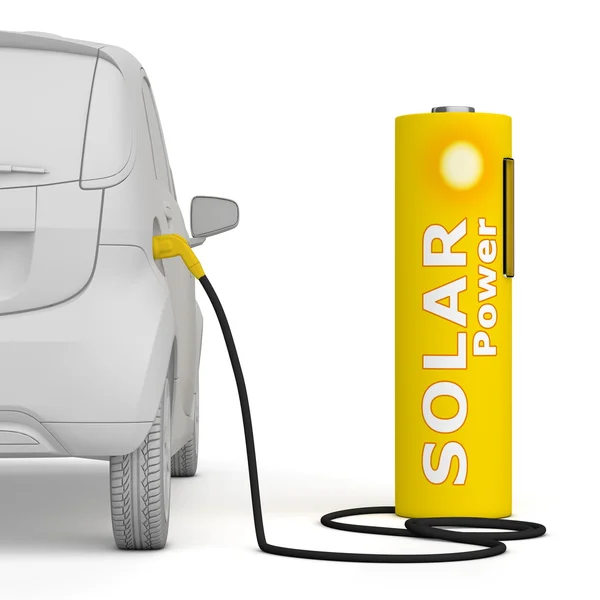 Battery Petrol Station - Solar Power fuels an E-Car — Stock Photo, Image