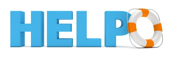 Blue Word Help with Lifebelt - Front View — Stock Photo, Image