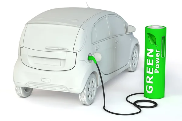 Battery Petrol Station - Green Power fuels an E-Car — Stock Photo, Image