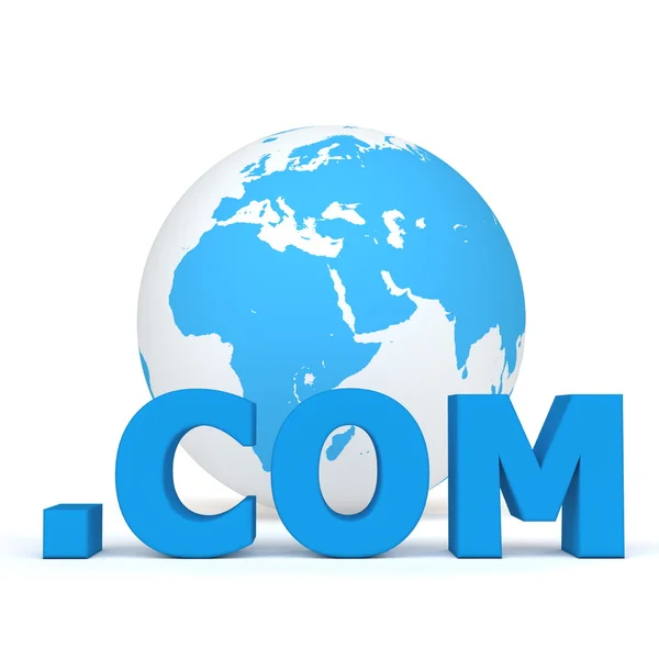 Top-Level Domain - Dot Com in Fron of the World — Stock Photo, Image