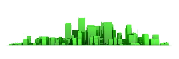 Wide Cityscape Model 3D - Shiny Green City White Background — Stock Photo, Image