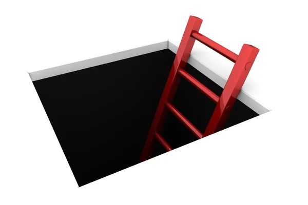 Climb out of the Hole - Shiny Red Ladder — Stock Photo, Image