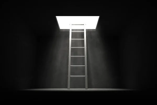 Exit the Dark - Grey Ladder to the Light — Stock Photo, Image