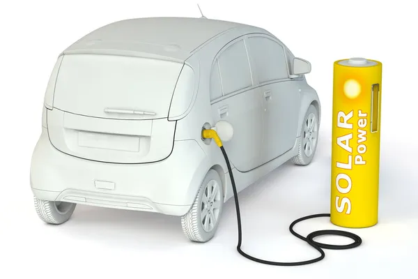 Battery Petrol Station - Solar Power fuels an E-Car ストック写真