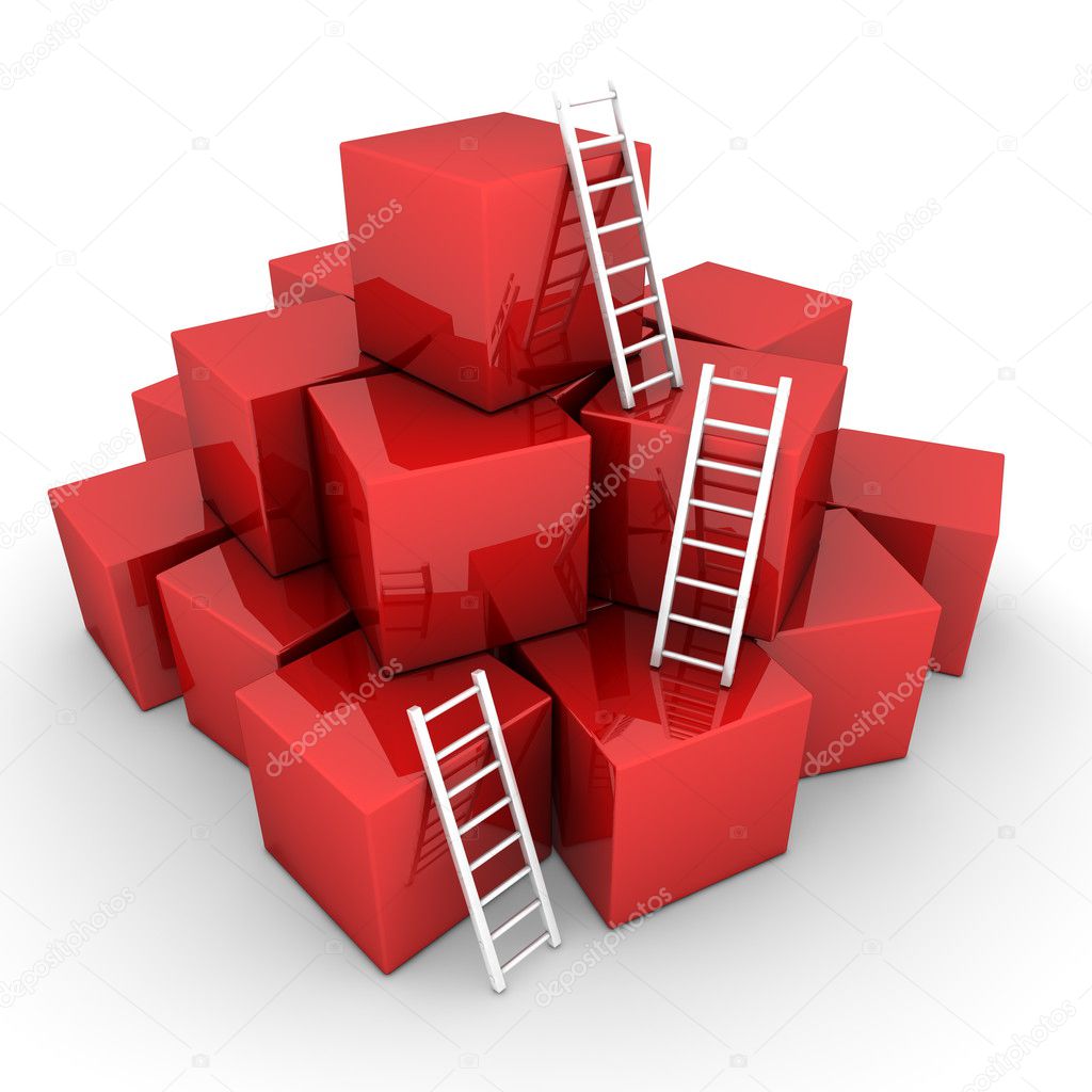 Batch of Shiny Red Boxes - Climb up with Bright White Ladders