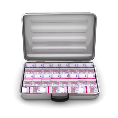 Open Silver Grey Briefcase with Euro Notes clipart